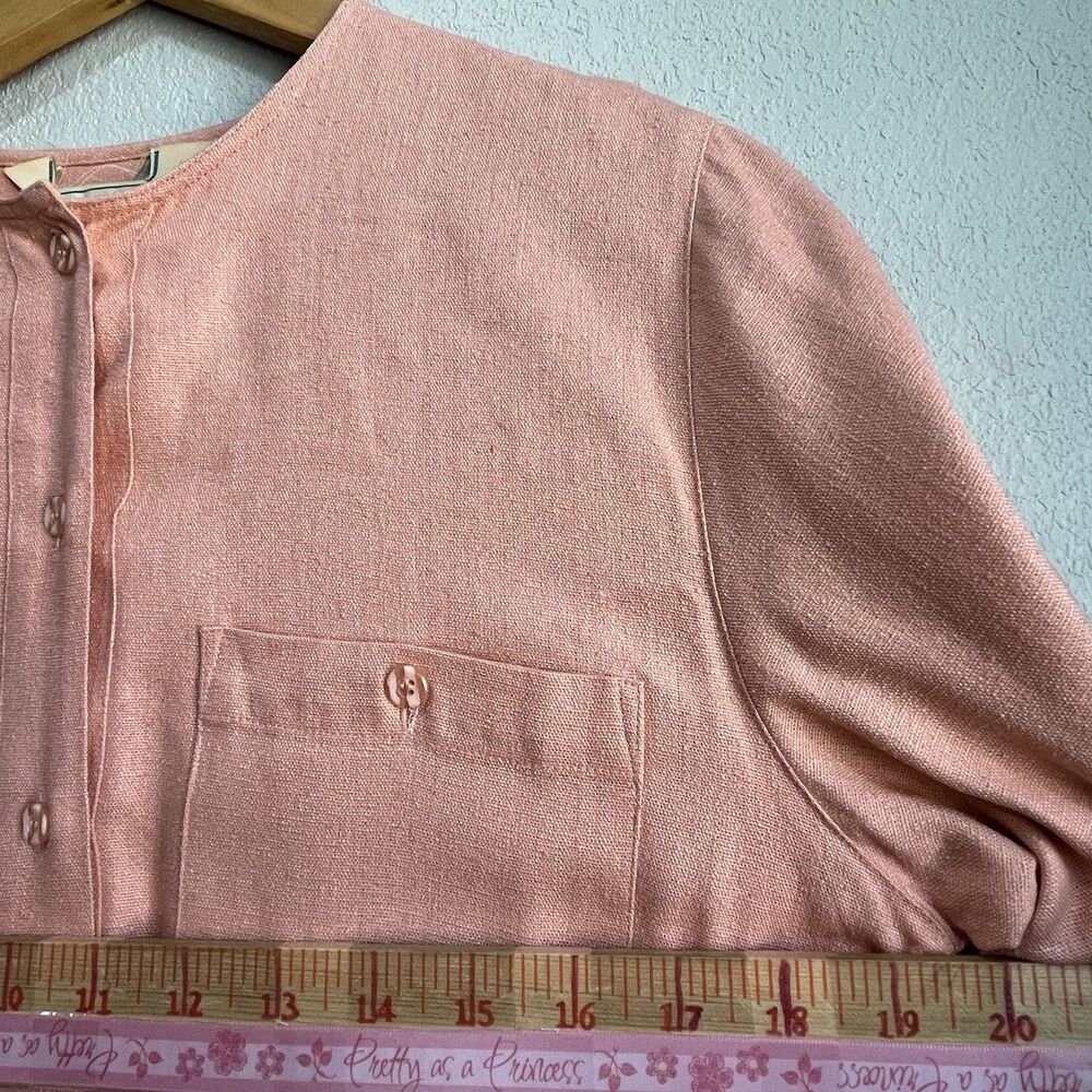 100% Silk Textured Midi Dress     Peach Blush Belted Pockets Size 8 - Picture 9 of 13